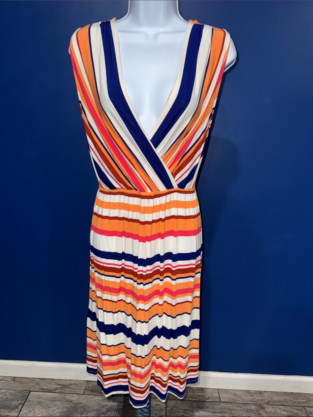 Merona- Orange & Navy Striped Sleeveless Dress Size Small - Picture 3 of 15
